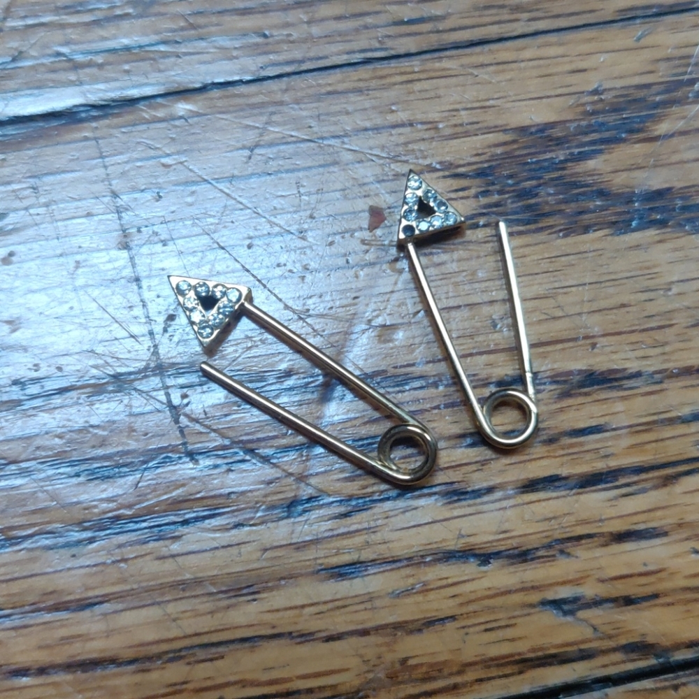 Safety Pin Earrings with Triangle Crystal
